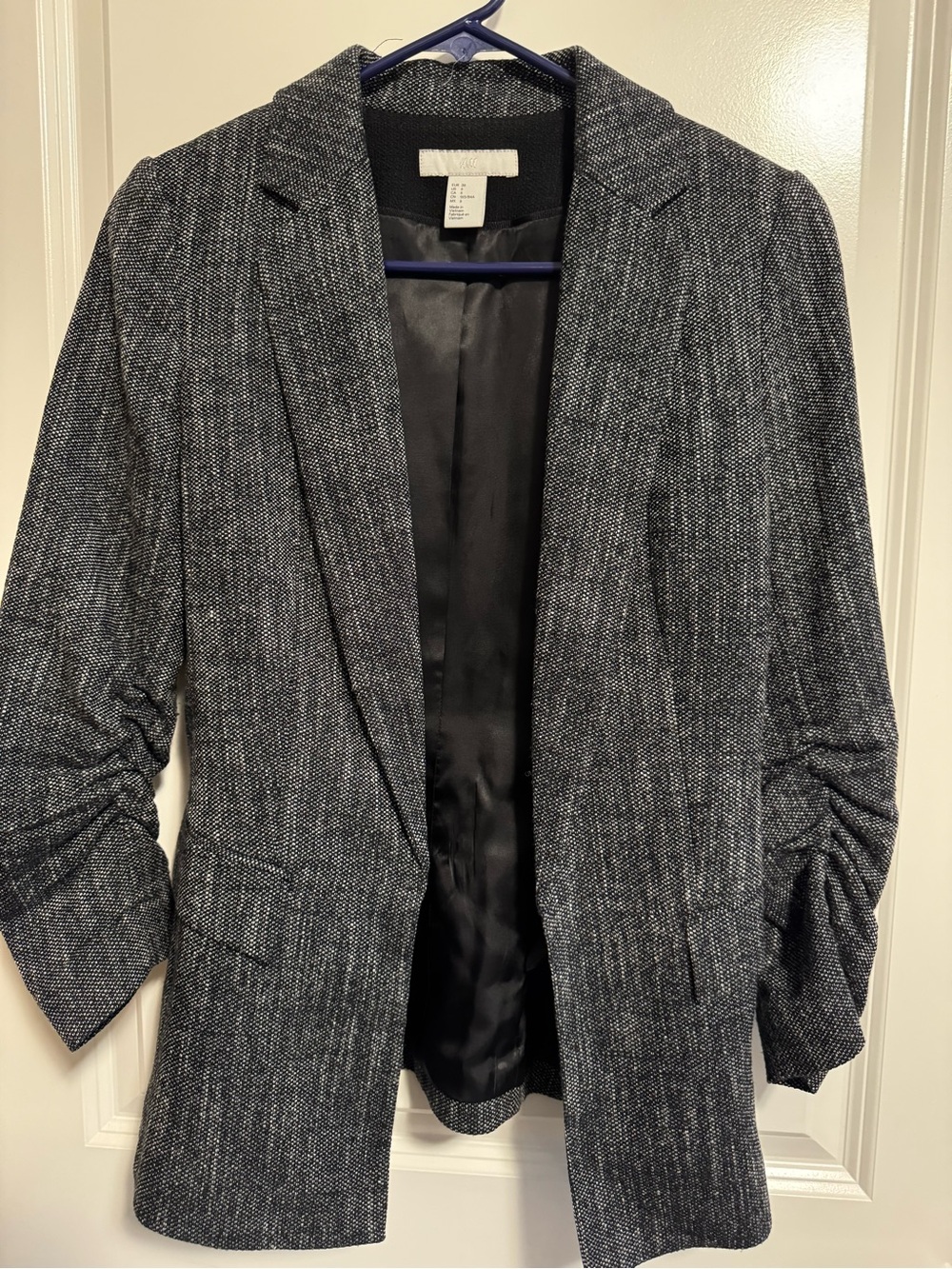 H&M Gray Textured Open-Front Blazer Jacket